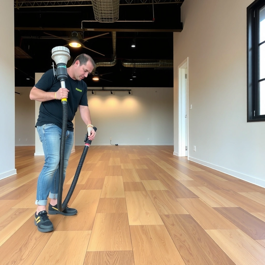 Inspecting the condition of existing flooring before installing vinyl floors.