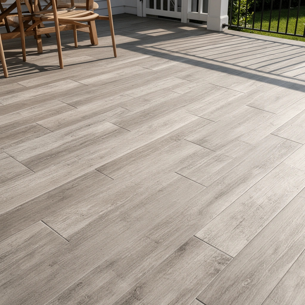 Inspecting the condition of an outdoor floor to determine if it can be covered with new flooring.