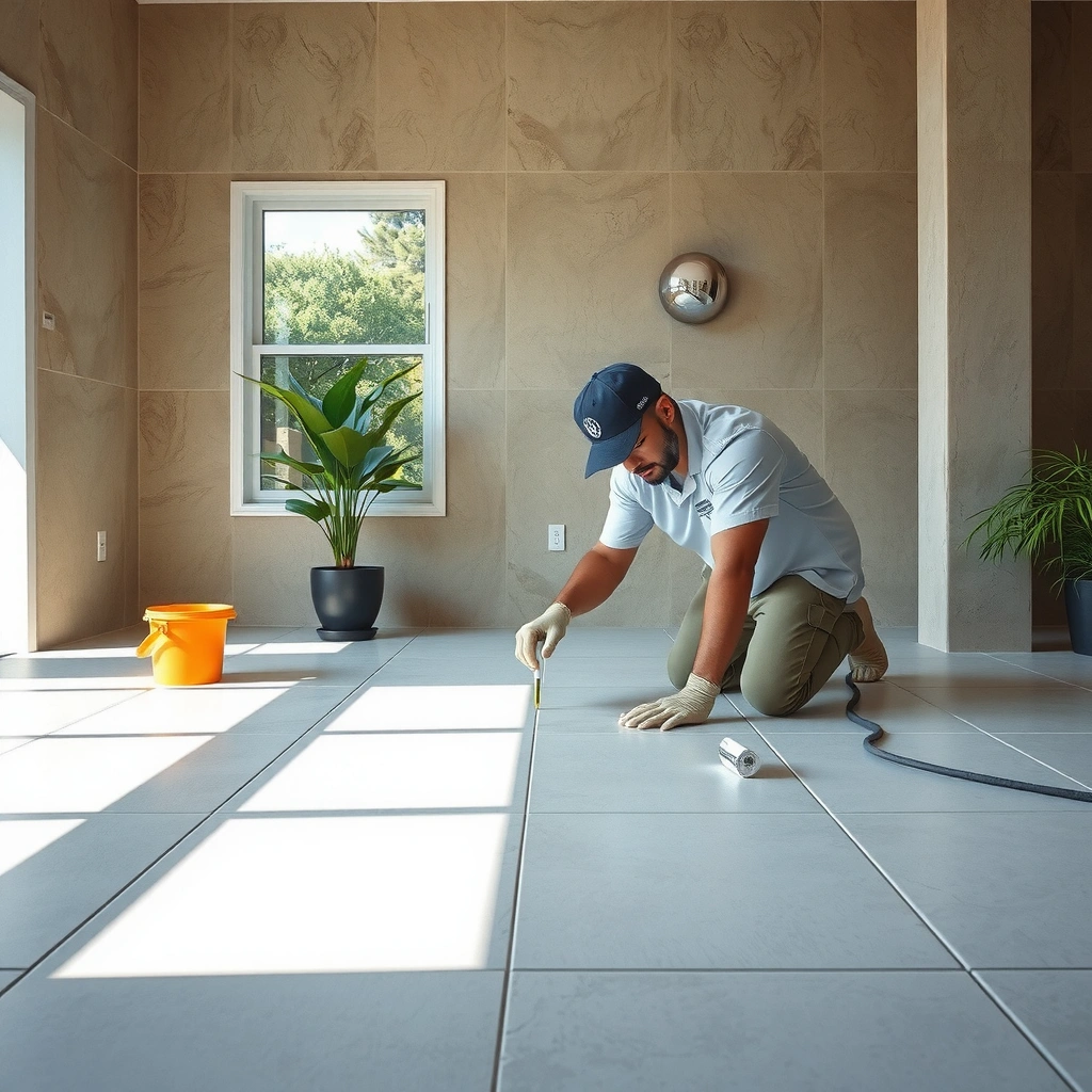 Inspecting existing tile for stability, flatness, and bonding before installing ceramic tile floors over concrete.