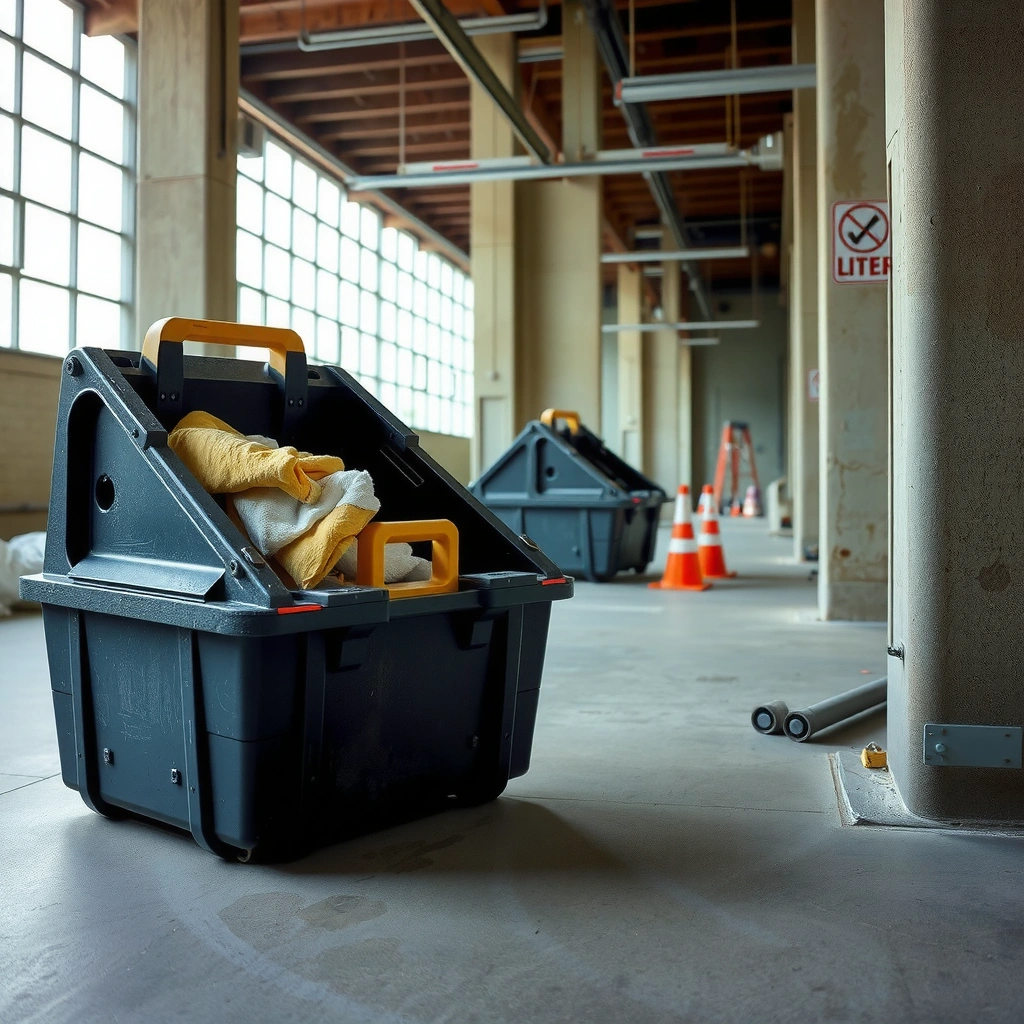 Inspecting a concrete floor slab for hazards and materials before disposal