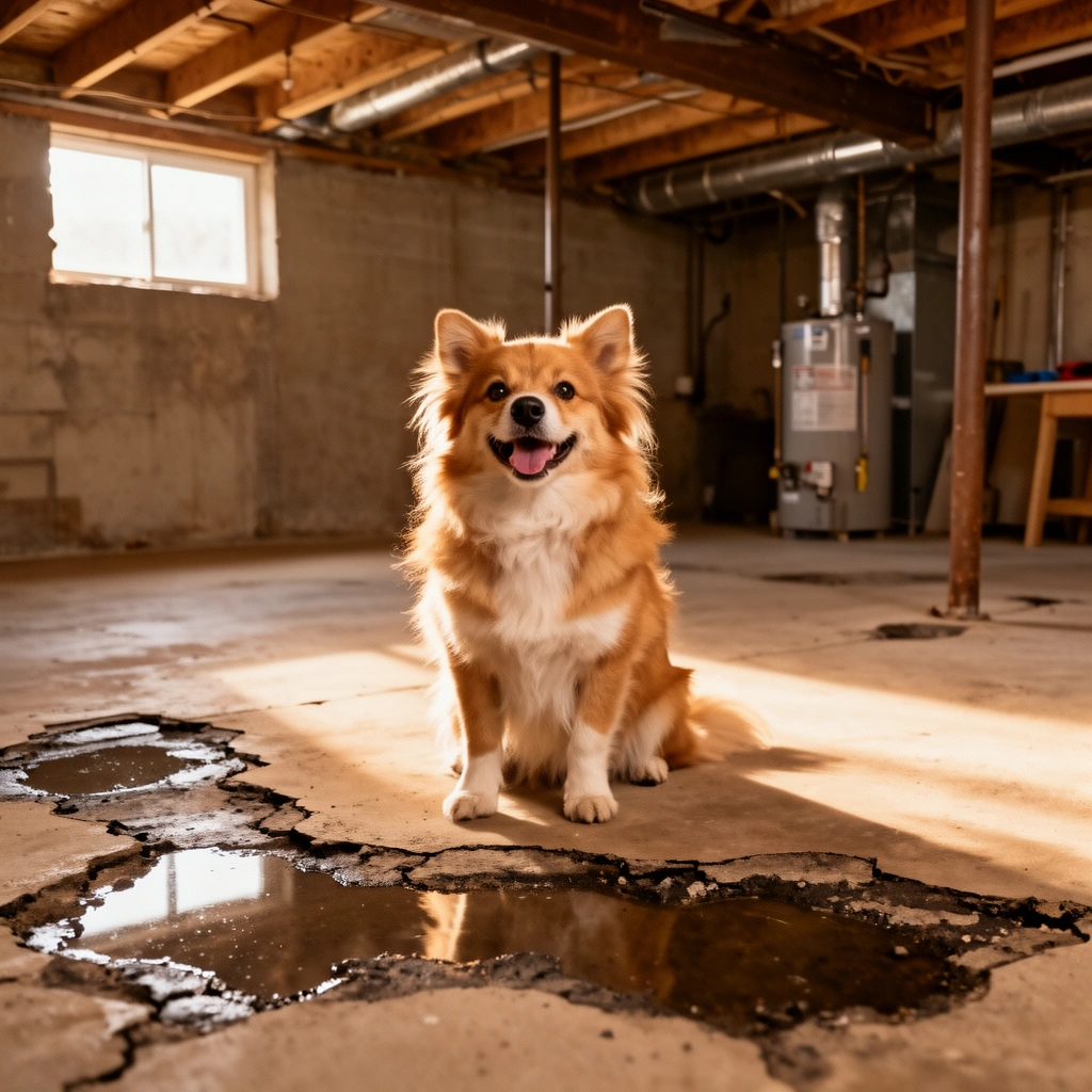 Measuring gaps in basement floors to assess size, location, and cause for repair.