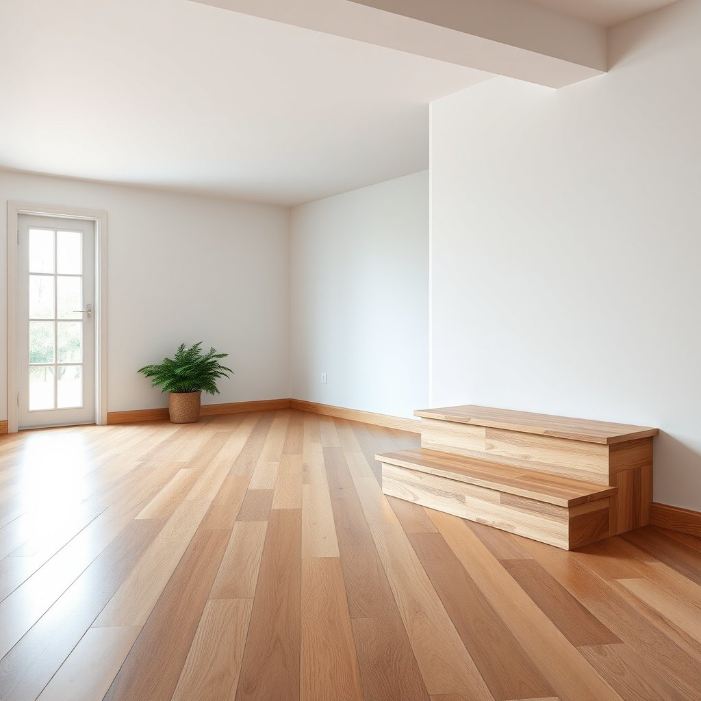 A homeowner checking for moisture sources before sealing engineered wood floors in a basement.