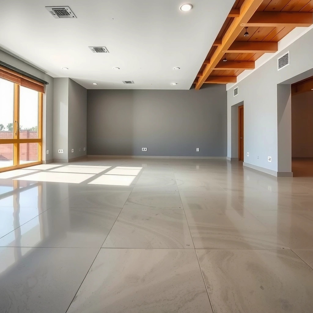 Inspecting the flatness and moisture of polished concrete floors before installation.