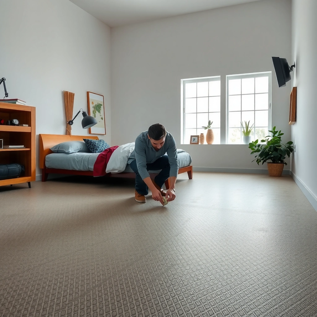 A person reviewing rubber flooring installation instructions before laying underlayment.