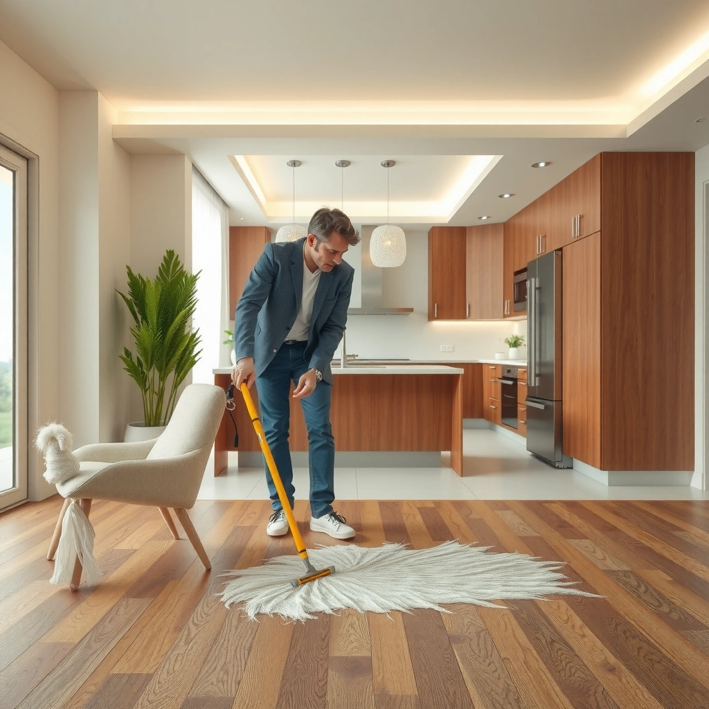 A person checking the depth of a scratch on laminate flooring before attempting repairs.