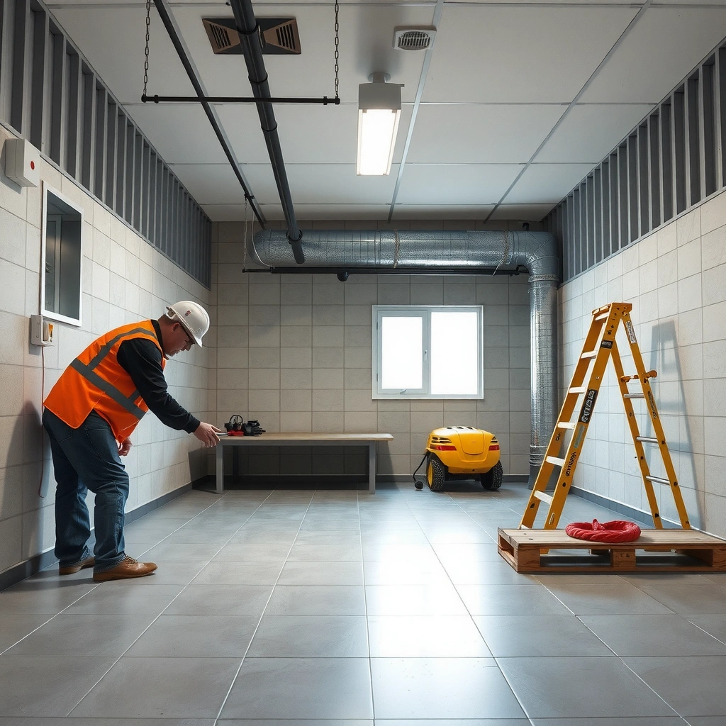Inspecting slab condition and moisture levels before installing underlayment for polyaspartic floors.