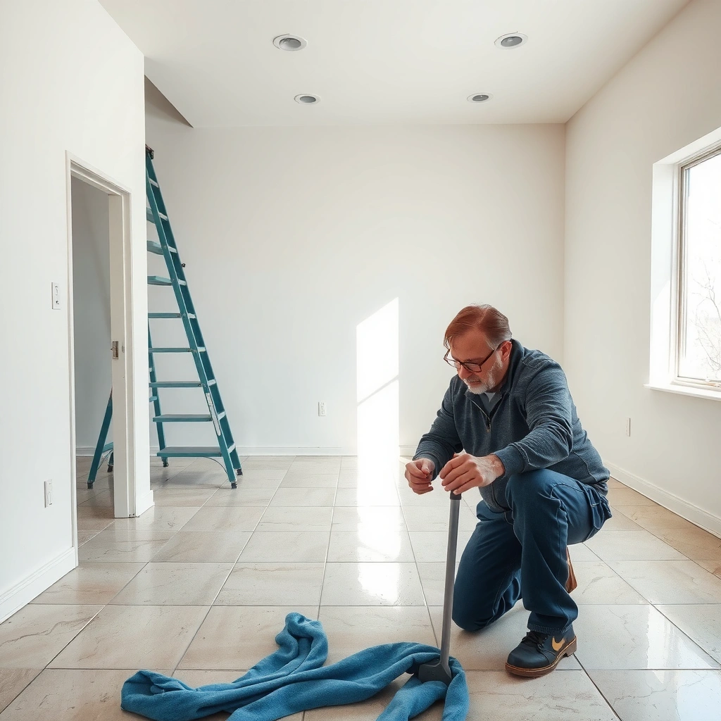 Inspecting tile condition and flatness before installing vinyl floors over tiles