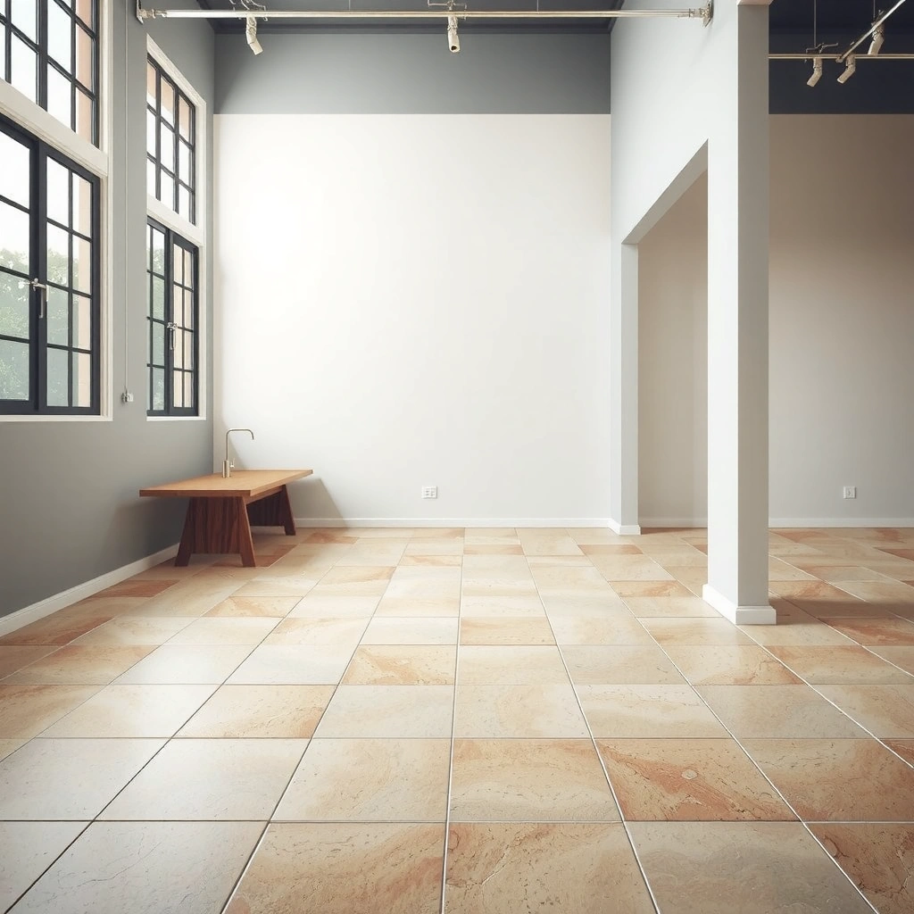 A person checking tile stability and floor flatness before installing over tile concrete floors.