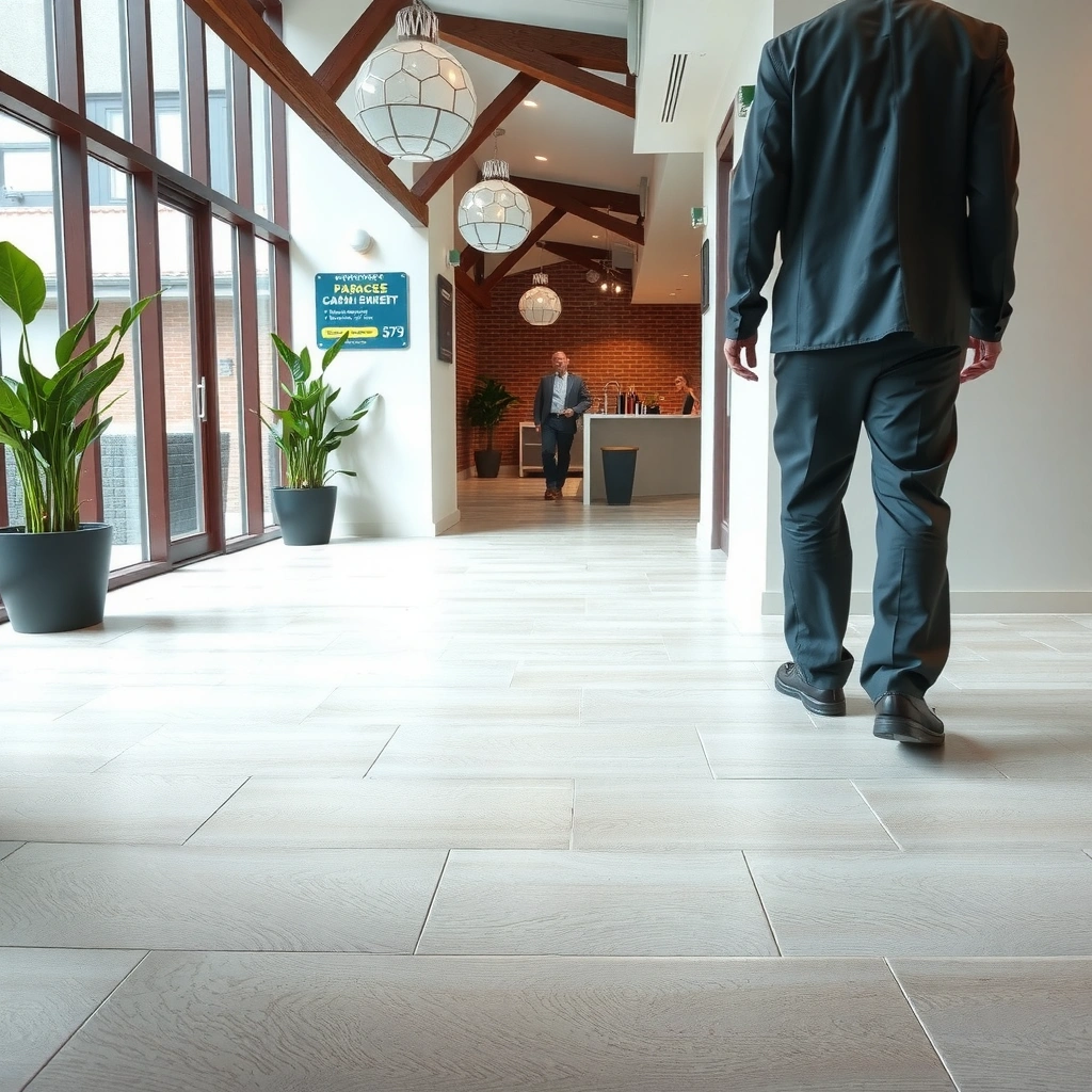 A person examining different types of vinyl flooring to identify slip sources for safety.