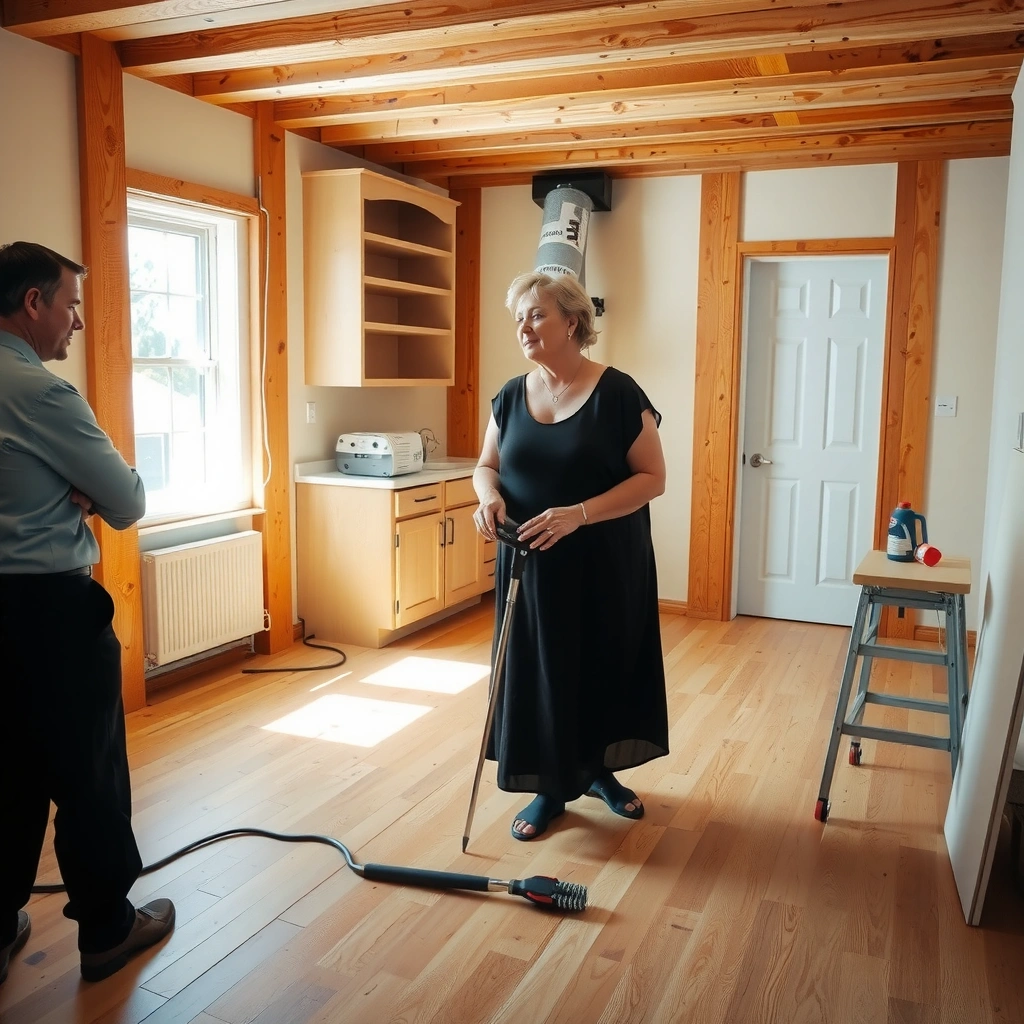 Inspecting the wear layer and finish type of engineered wood floors for refinishing.
