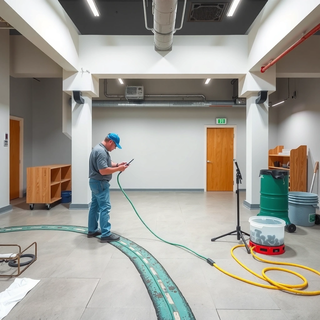 Inspecting concrete slab for moisture and compatibility before polished floor installation.