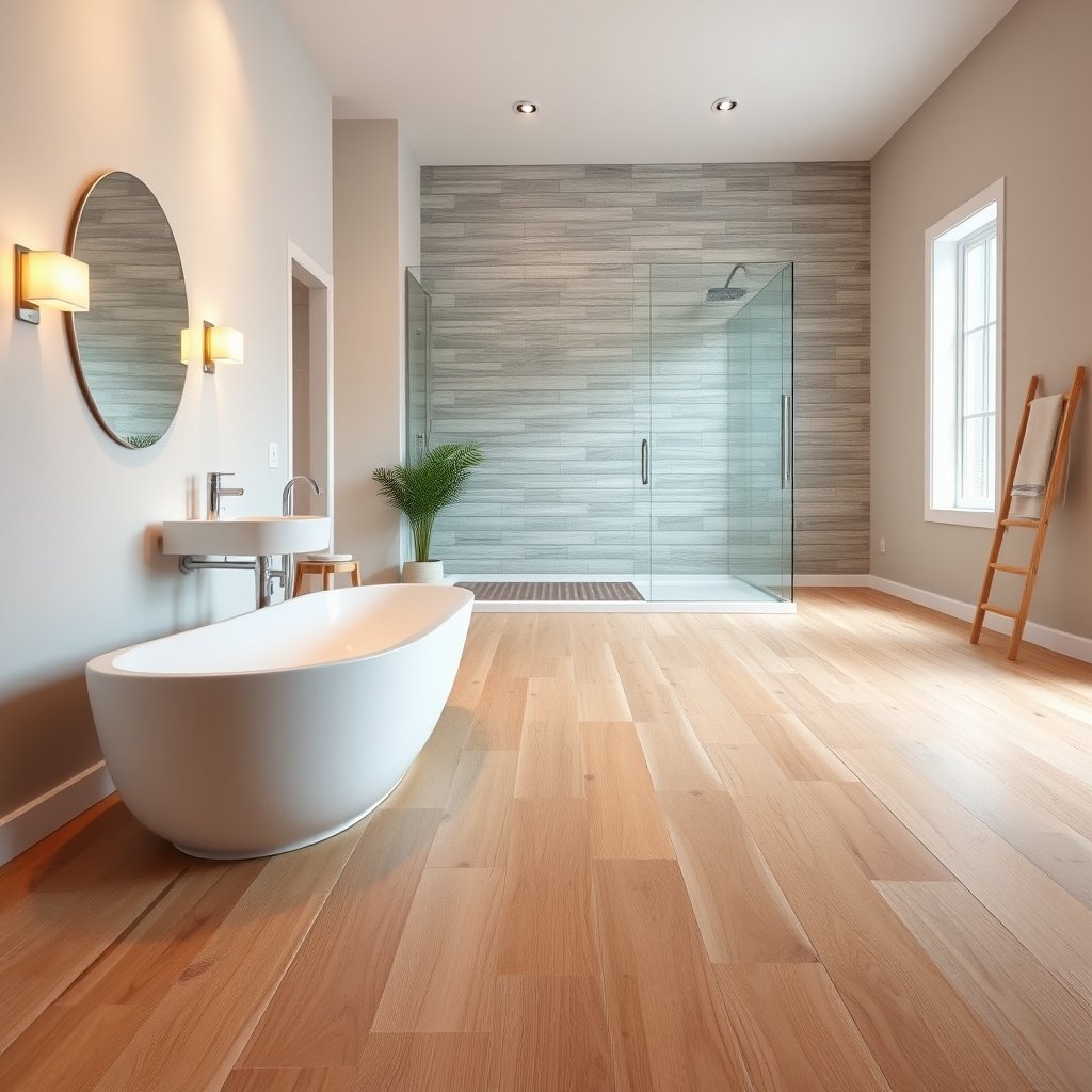 Measuring floor flatness to ensure proper bathroom flooring installation requirements are met.