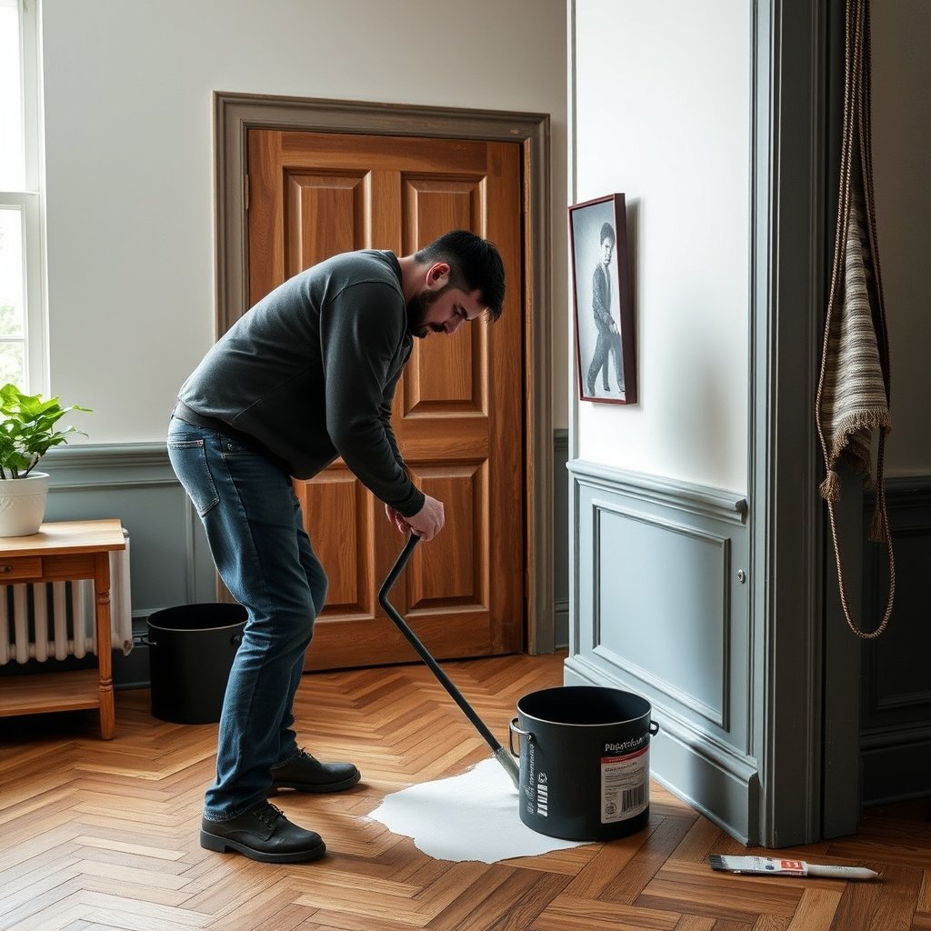 Chemical method to soften paint on herringbone floors without damaging wood.