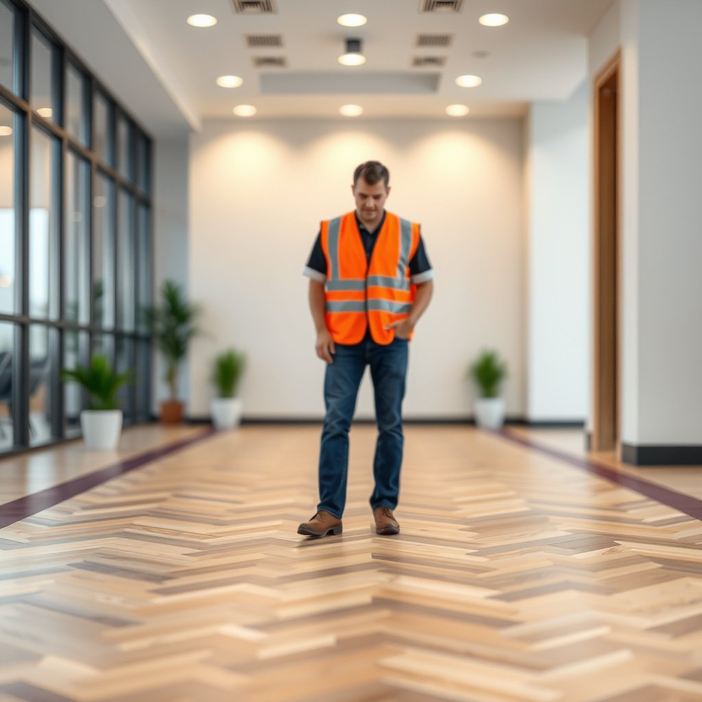 Different slip-resistance methods for chevron flooring options.