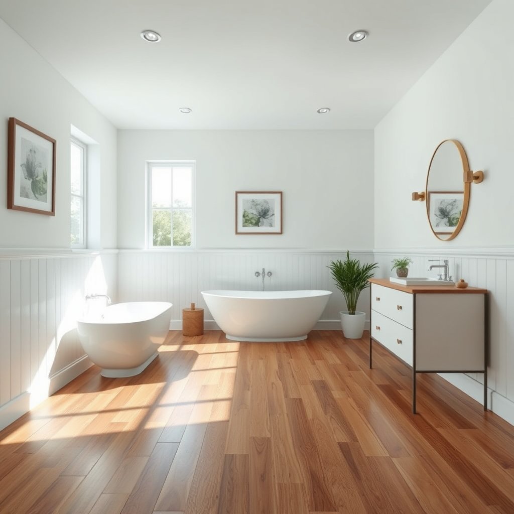A selection of bathroom-appropriate finishes and sealants for hardwood floors.