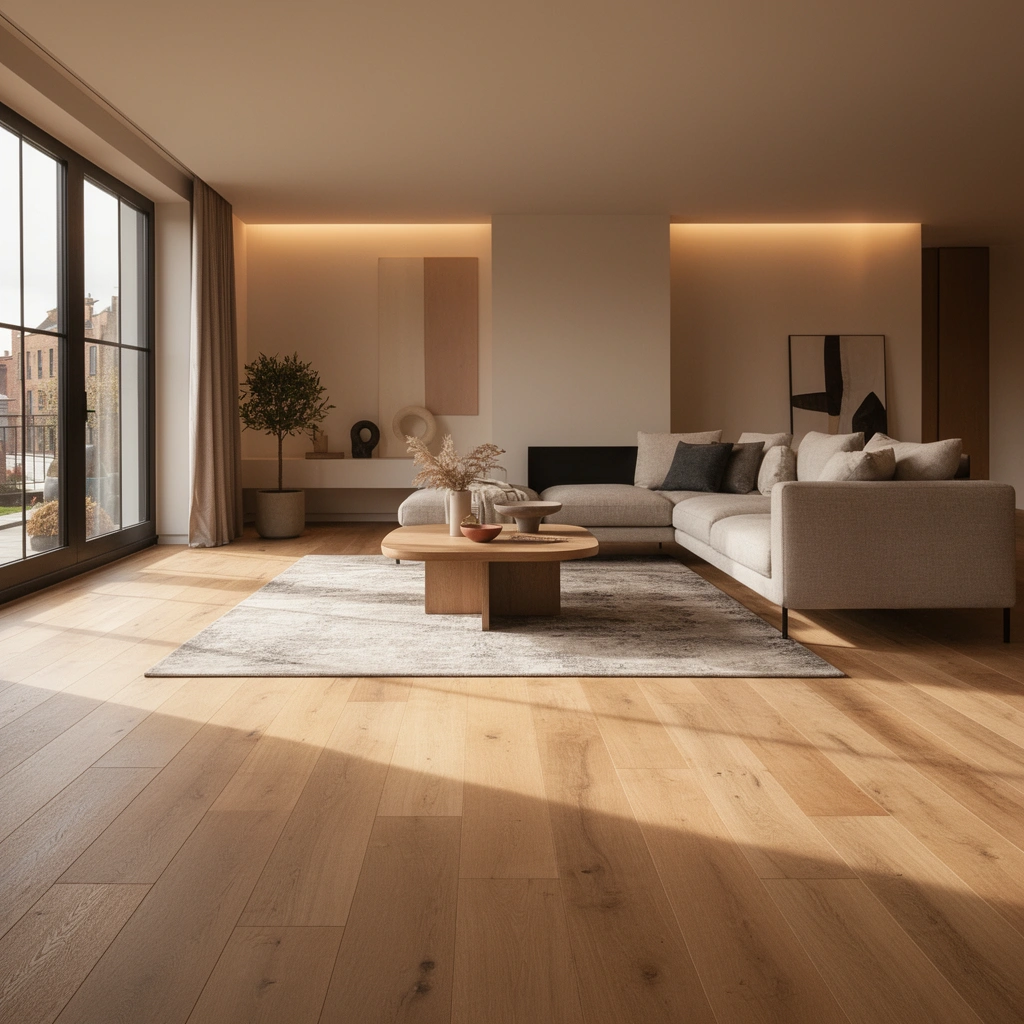 Different types of commercial flooring options for living room installation.