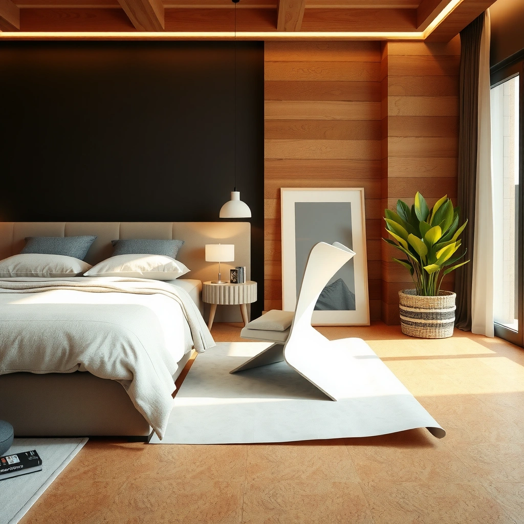 Different types of cork flooring options for bedroom installation.
