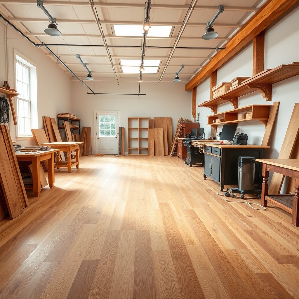 Selecting the right hardwood type and installation method for workshop flooring.