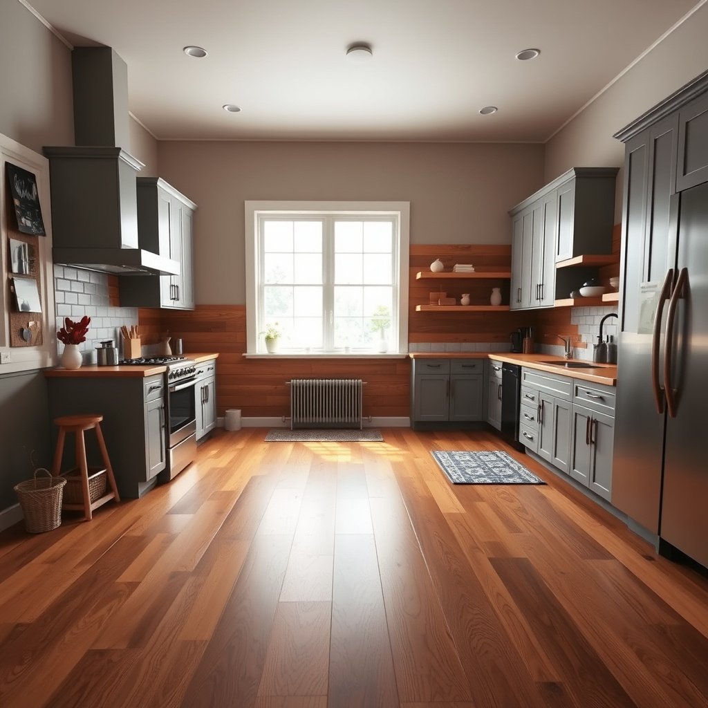 Different types of hardwood and installation methods for kitchen flooring.
