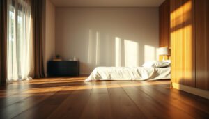A beautiful bedroom featuring hardwood floors, showcasing key factors for selection.