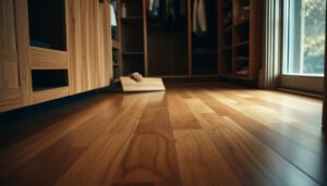 A stylish closet featuring hardwood flooring, illustrating key factors for selection.