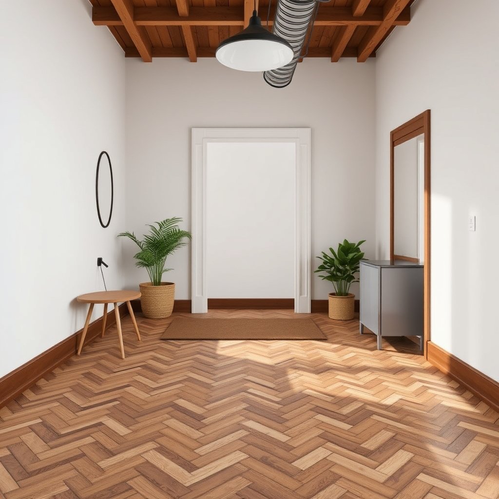 Different transition types suitable for herringbone floor layouts