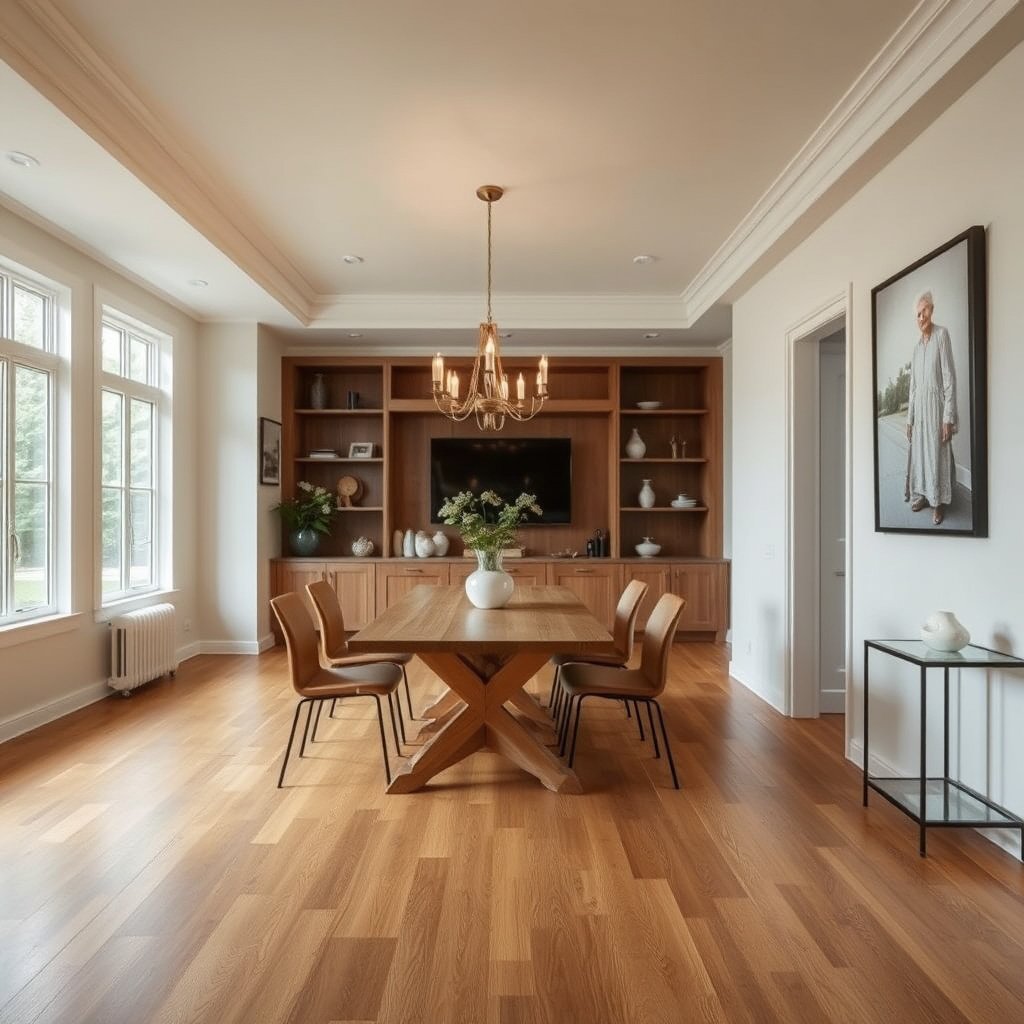 Image illustrating different laminate floor durability levels for dining rooms.