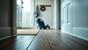A stylish mudroom featuring laminate flooring, illustrating key factors for selection.