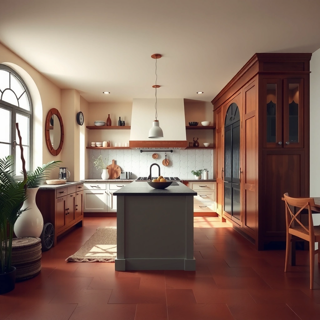Selection of materials for installing terracotta floors in a kitchen.