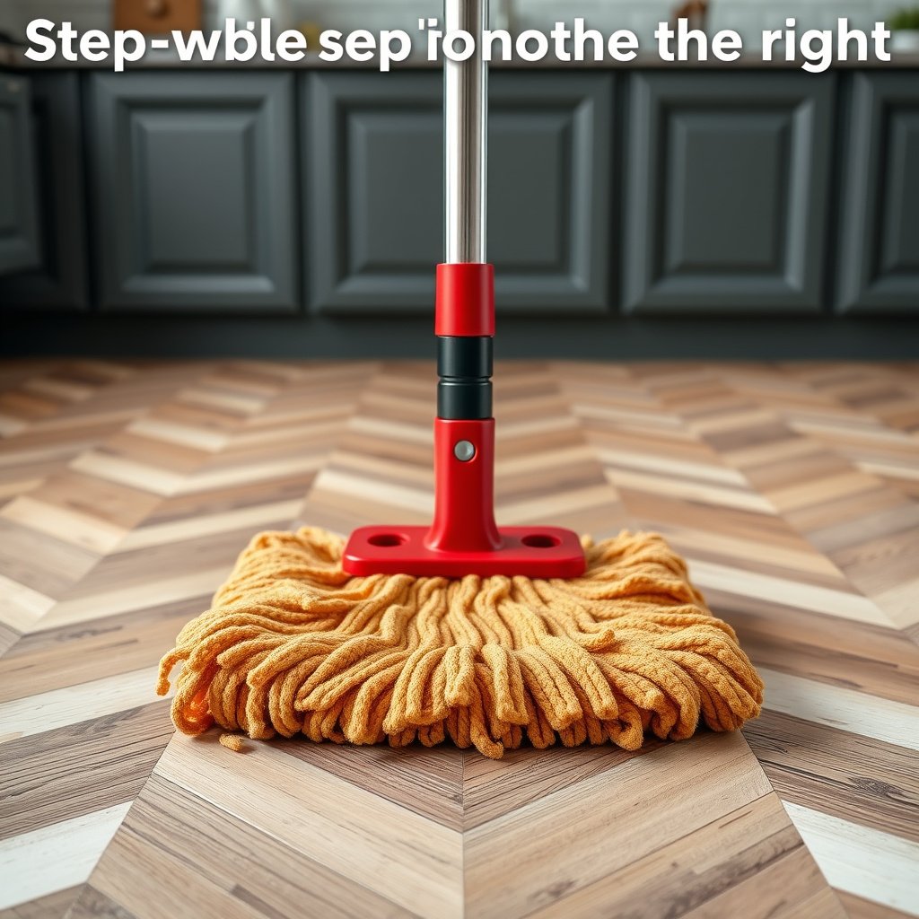 Selection of mops and cleaners suitable for chevron floor cleaning