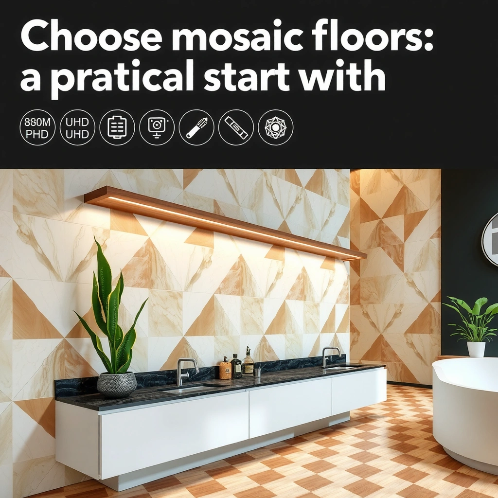 Image illustrating how to assess room size and moisture level for mosaic tile flooring selection.
