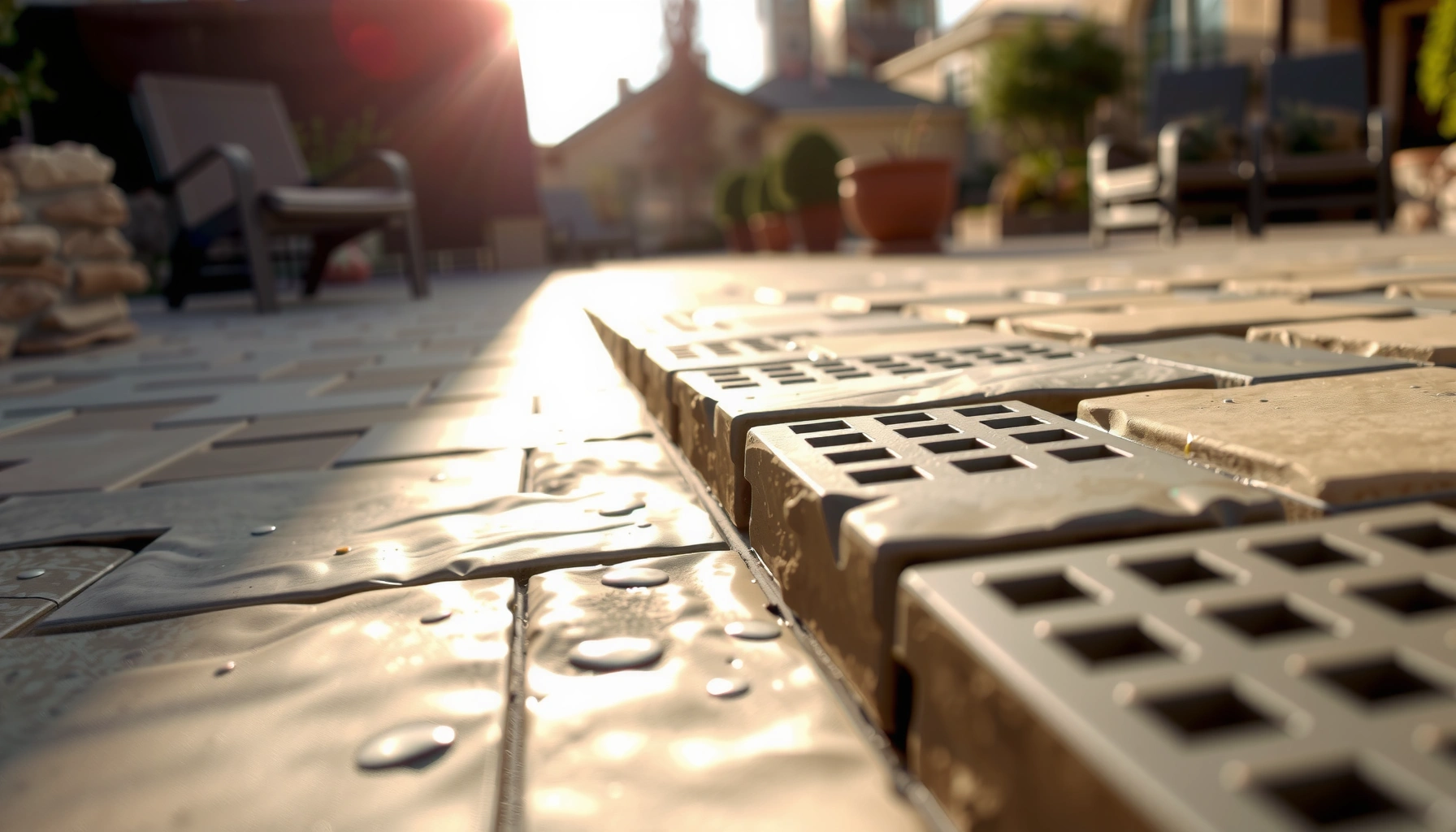 Various outdoor flooring materials showcasing durability and drainage options for outdoor spaces.