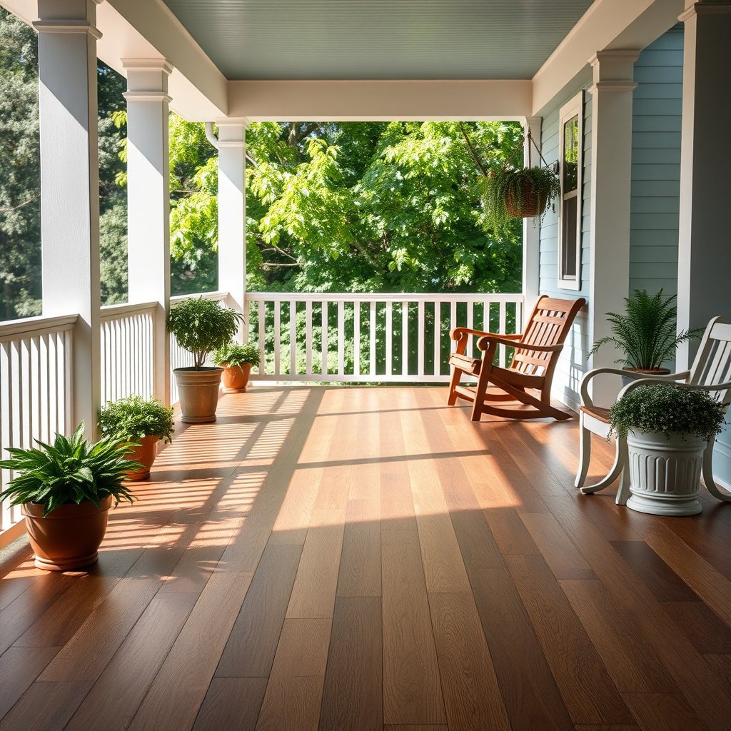 Vinyl flooring options approved for porch and outdoor use, showcasing durability and style.