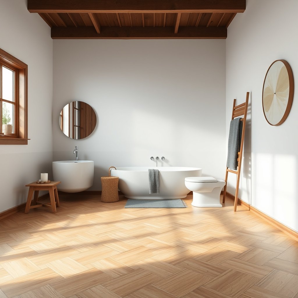 Selecting moisture-resistant parquet flooring suitable for bathroom humidity.