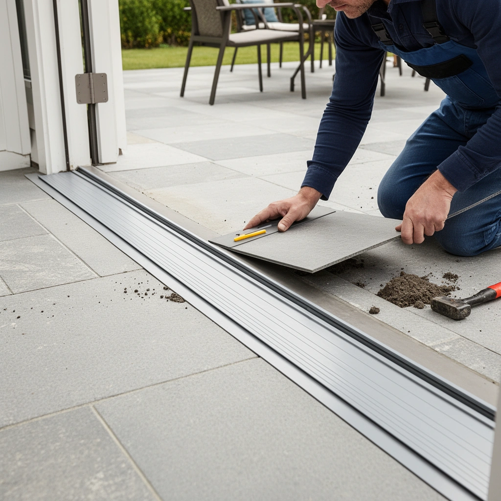 Different types of patio floor transitions showing height matching options for installation.