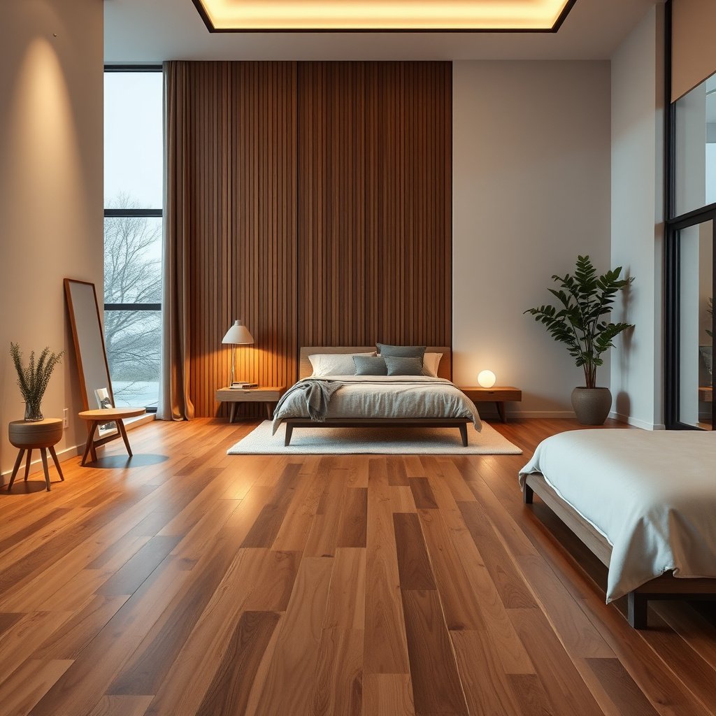 Different types of transitions for hardwood floors in a bedroom, focusing on height matching.