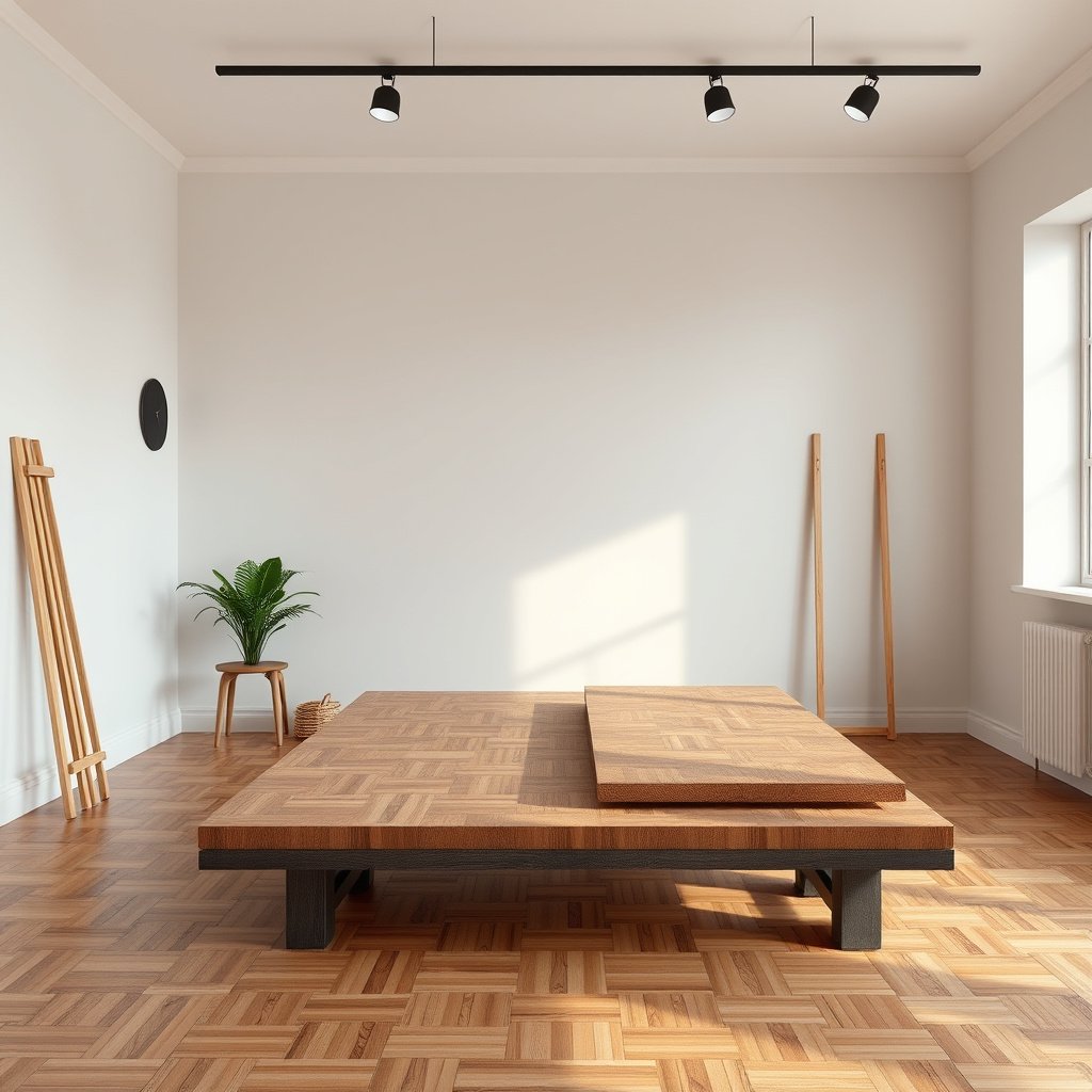 Image showing various tools and blades suitable for cutting parquet floors safely and cleanly.