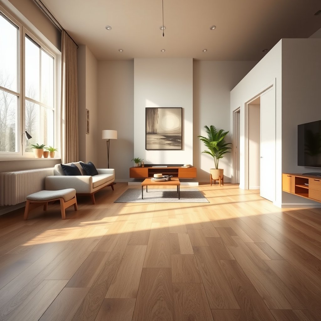 Different types of transitions for vinyl floor edges in a living room setting.