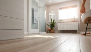 A guide on selecting vinyl flooring options for bathroom spaces, highlighting key factors.