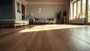 A stylish living room featuring various vinyl flooring options for selection.