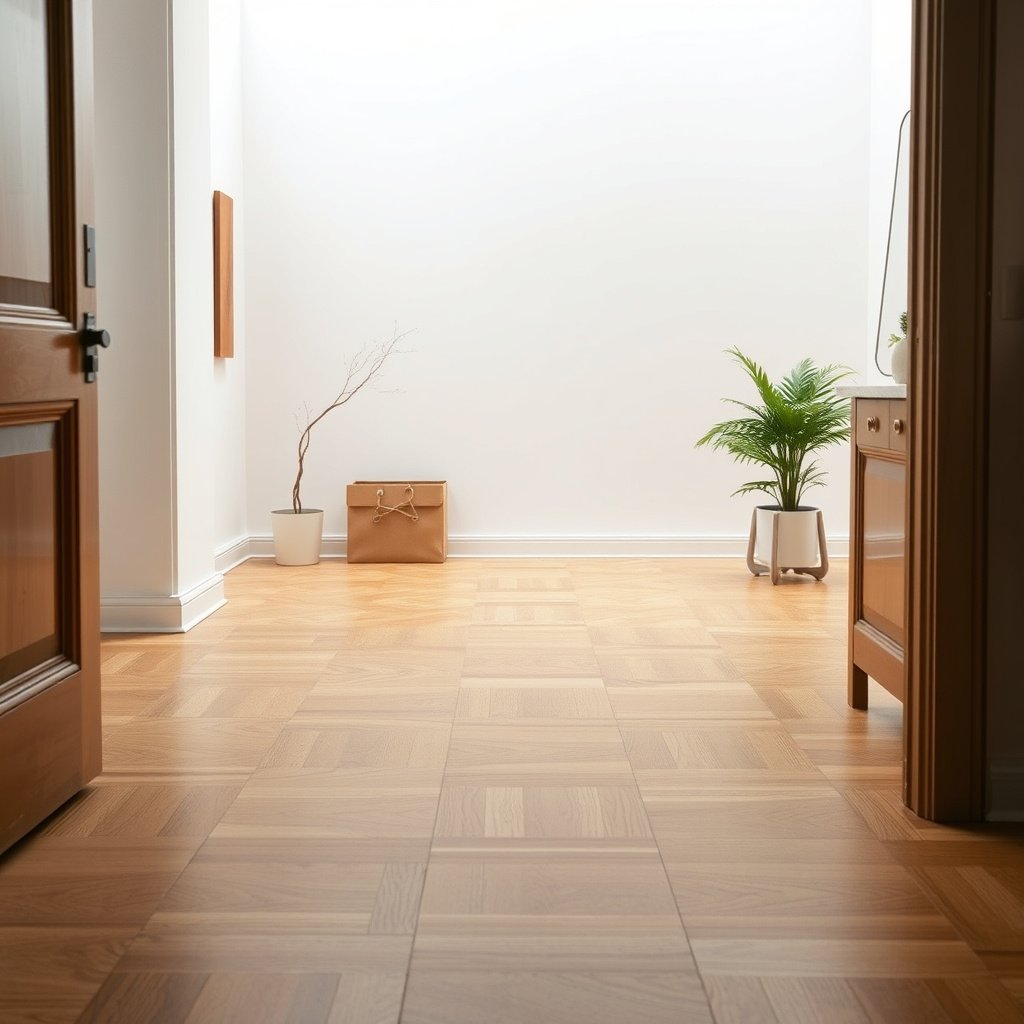 Cleaning parquet floor and assessing scratch depth for removal