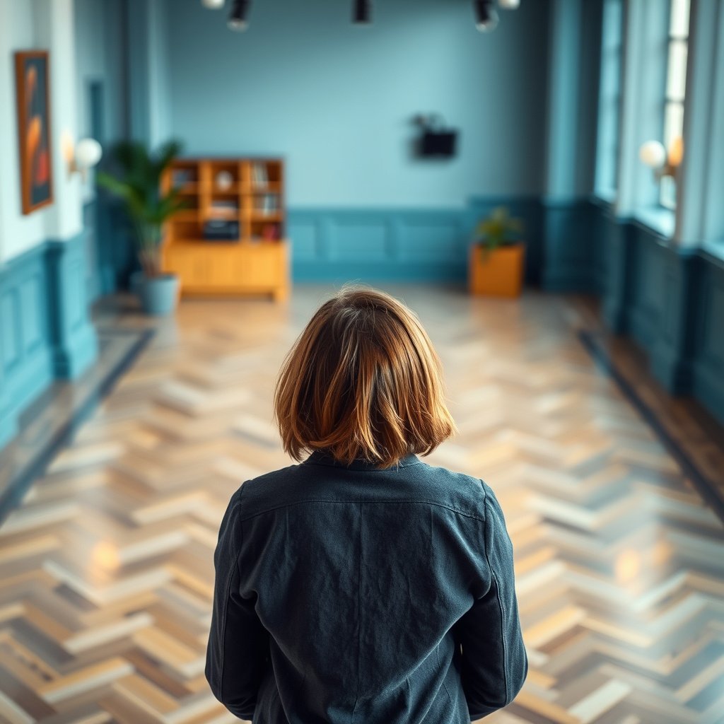 Person cleaning and prepping chevron floors to fix discoloration without causing damage