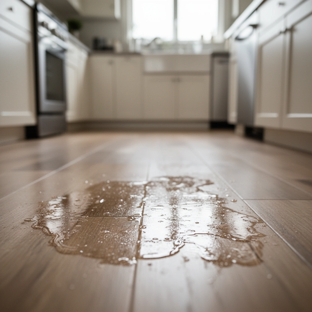 A clean kitchen floor with a focus on traction to prevent slipping hazards.