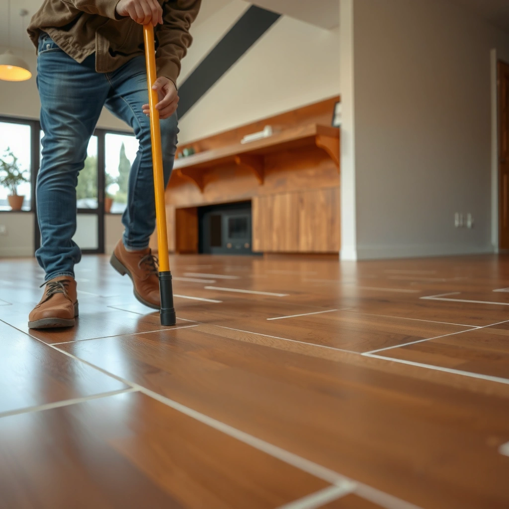 A clean and dry engineered wood floor, free of residues to prevent slipping.