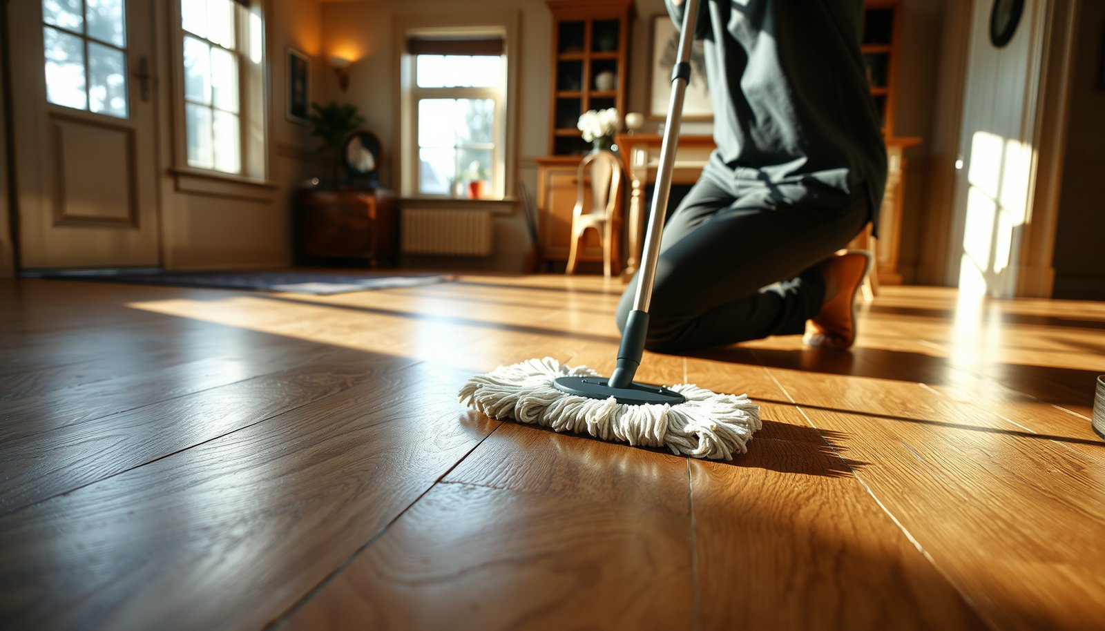 Step-by-step guide to cleaning engineered wood floors in a dining room
