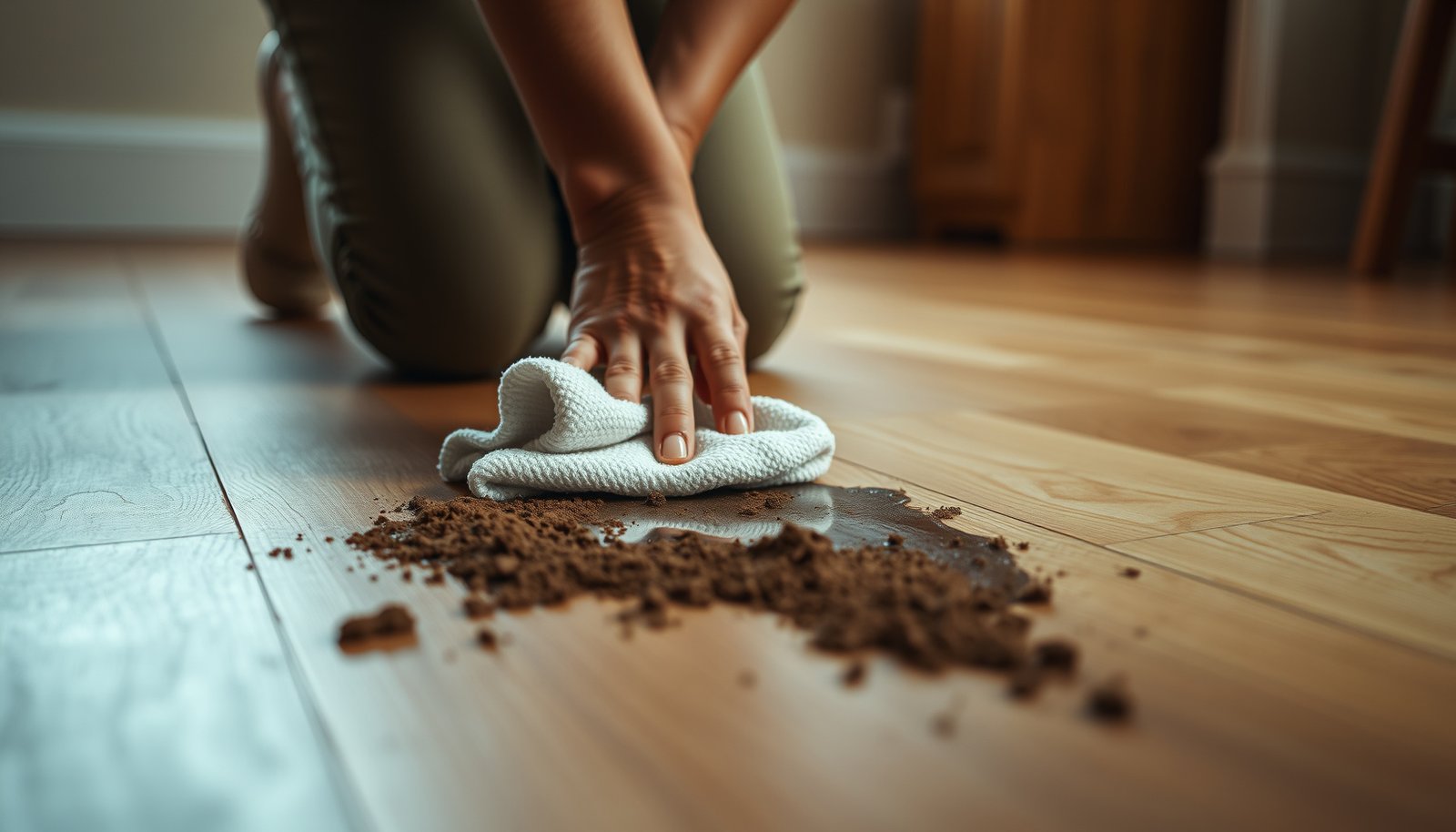 Step-by-step guide on cleaning hardwood floors after mud stains for effective maintenance.