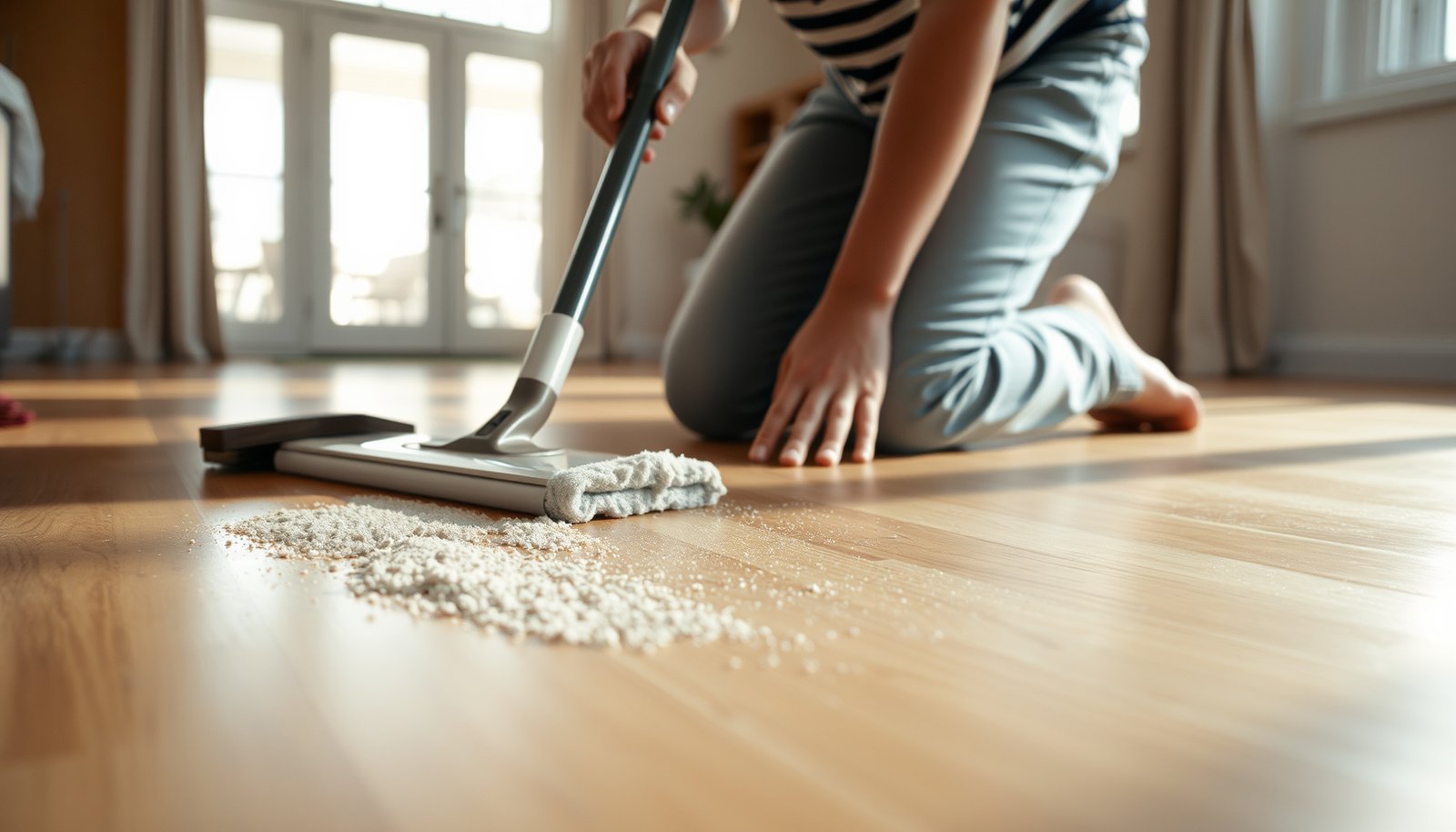 Step-by-step guide on how to clean hardwood floors after grit gets on them.