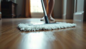 Step-by-step guide on cleaning hardwood floors after dirt accumulation.