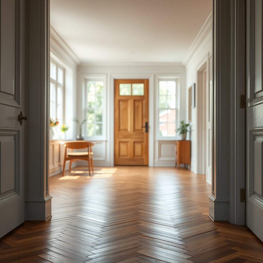 A person cleaning herringbone floors to improve traction without damaging the finish.