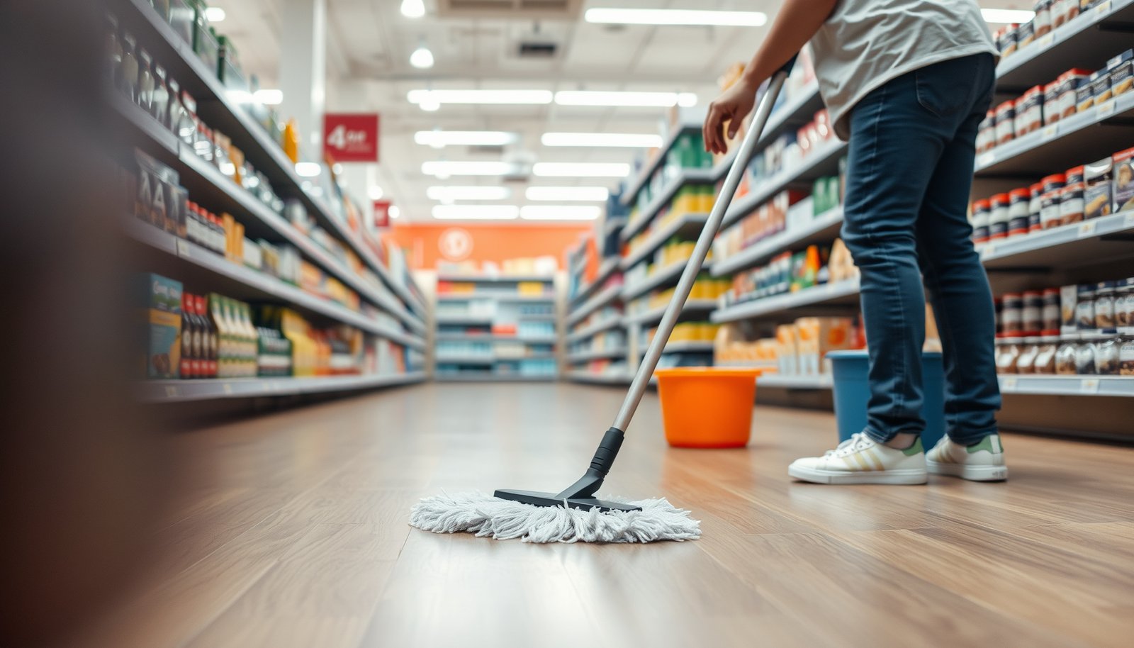 Step-by-step guide on how to clean laminate floors in a retail store environment.